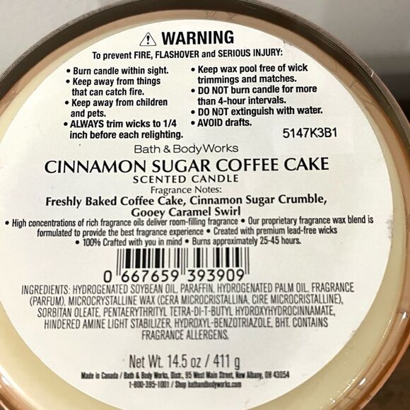 Bath & Body Works Cinnamon Sugar Coffee Cake Candle - Picture 3 of 3